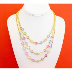 Vintage Colorful Pastel Bib Necklace 17 Inches - O28